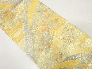 未使用品　佐賀錦　山並に鶴・牡丹模様織り出し袋帯(未仕立て)